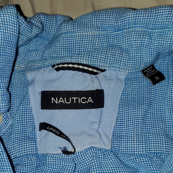Vintage Nautica Blue and White Mini Checkered Casual Button Down Shirt Size XL - Picture 2 of 4